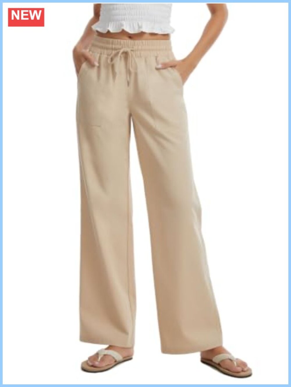 Women's Wide Leg Linen Pants High Waist Palazzo Beach Lounge Bottoms